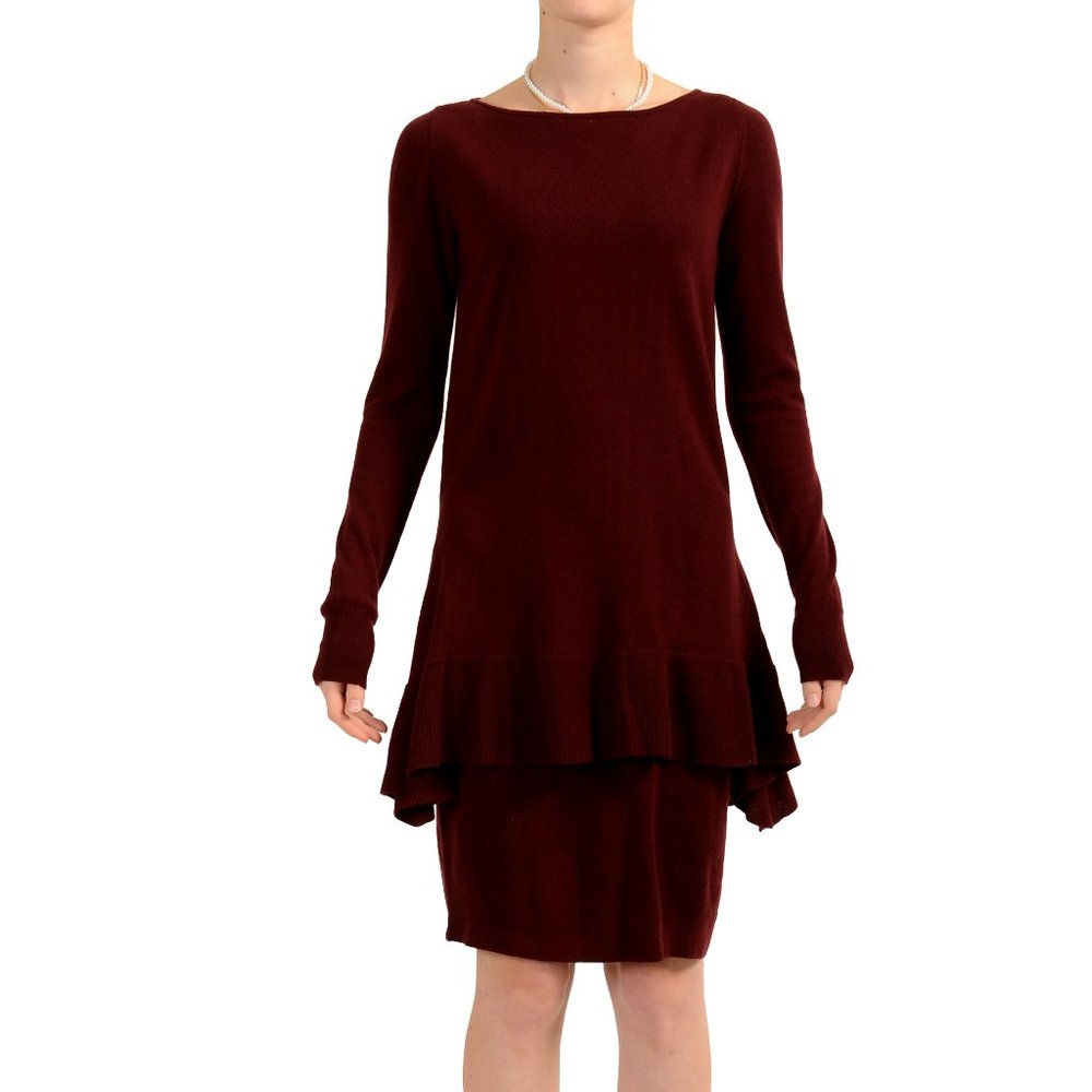 Viktor & Rolf Women's Burgundy 100% Wool Long Sleeve Sweater Dress US S IT 40